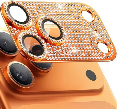 Obrázok produktu pre Ochranné sklo na fotoaparát pre Apple iPhone 17 Pro z kovu s diamantovým vzorom, oranžové