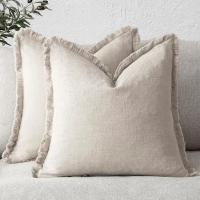 Imagen del producto de Funda de cojín de lino - Juego de 2 - Funda de cojín decorativa estilo bohemio - Suave - Para sofá y dormitorio