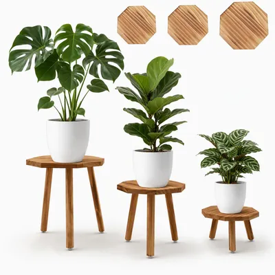 Productafbeelding van Plantenstandaard van hout, 3 stuks