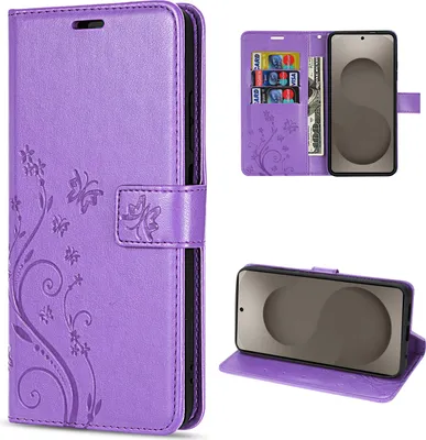 Produktbild von Hülle für Samsung Galaxy S26 Ultra Handyhülle Wallet Case mit Kartenfächern Blume Lila