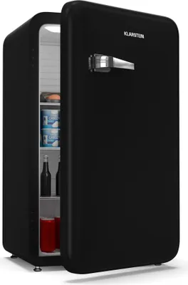 Image de Klarstein Audrey Evo 90L Mini Frigo - Design Rétro, Silencieux 40 dB, Thermostat Mécanique, Porte Réversible, Petit Frigo de Chambre, Bureau, Noir