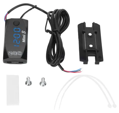 Zdjęcie produktu dla Wielofunkcyjne, wodoodporne urządzenie elektroniczne LED 3 w 1: cyfrowy zegar do motocykli, termometr, woltomierz, z niebieskim podświetleniem