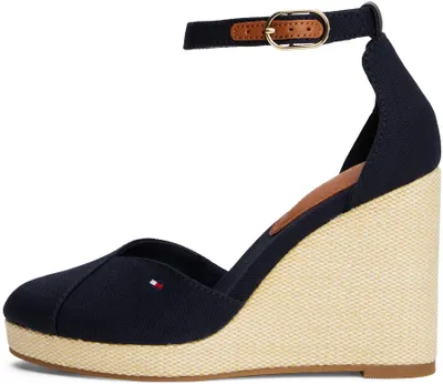 Produktbild von Tommy Hilfiger Damen Wedge Sandalen Flag Closed Toe mit Knöchelriemen, Blau (Spa
