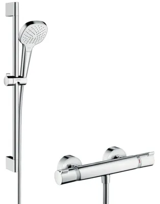 Thermostat-Duschset 0,65 m, 3 Strahlarten, weiß/chrom