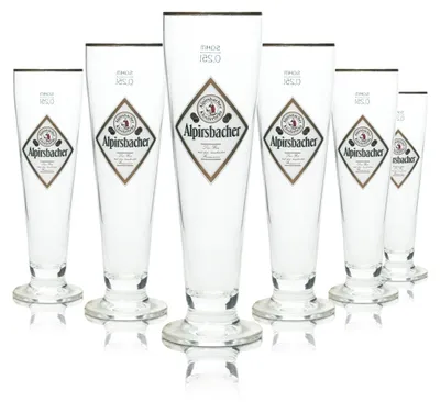Produktbild von 6x Alpirsbacher Bier Glas 0,25l Pokal Goldrand Pils Tulpe Gläser Stiel Kloster