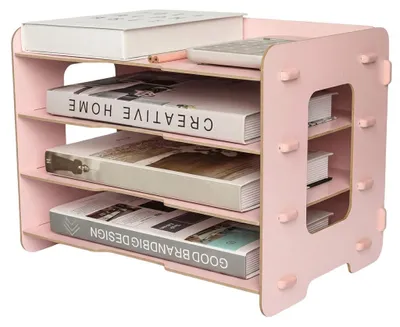 Produktbild von Dokumenten-Organizer aus Holz Ablage für Büro 4 Ebenen Schul Rosa