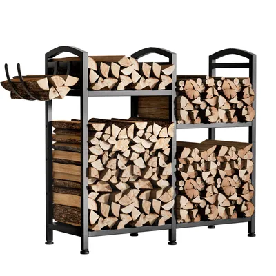 Produktbild von Yorbay Kaminholzregal aus Metall mit Tragetasche – Robuster Brennholz-Ständer & Transportbeutel für Kamin, Ofen & Garten