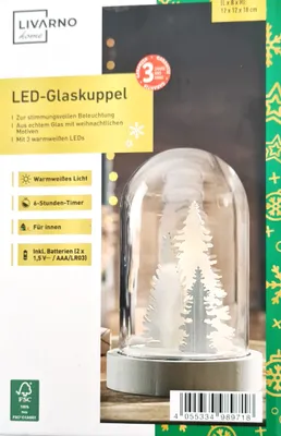 Produktbild von LIVARNO home LED Glaskuppel Weihnachten Tannenbaum-Motiv Timmer Batterie 12 x 12 x 18 cm