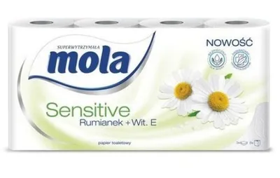 Obrázok produktu pre Mola, Sensitive Rumianek + Witamina E, Papier toaletowy, 8 rolek