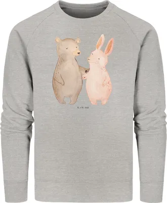 Produktbild von Mr. & Mrs. Panda Rundhals Pullover Bär und Hase Umarmen Größe XS - Heather Grey - Geschenk, Bio-Pullover, Organic Sweatshirt, Baumwoll, BFF, für Immer, Sweater, Freundin