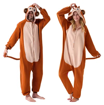 Produktbild von Spooktacular Creations Uni Erwachsene Affe Pyjama Plüsch Affe Kostüm mit Hut und Schwanz für Dress Up Party Rollenspiele Themenpartys Halloween Kostüm (Medium) Braun