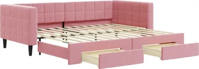 Image de vidaXL Lit de jour extensible avec tiroirs rose 90x200 cm velours