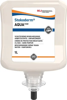 Productafbeelding van Huidbeschermingscrème Stokoderm Aqua PURE, 1 liter, ongeparfumeerd, wit
