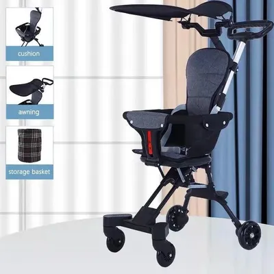 Imagen del producto de Cochecito para bebés - Carrito de paseo - Cochecito plegable - Carrito de paseo resistente - Incluye toldo y cojín
