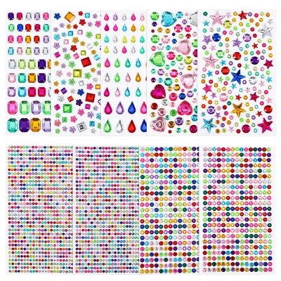Glitzersteine selbstklebend, 3500 Stück, 10 Blatt, Acryl, mehrfarbig