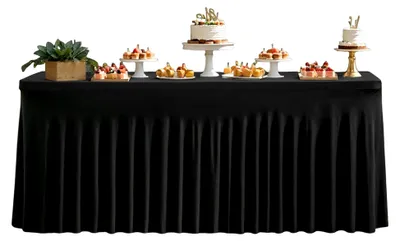 Produktbild von Tischdekoration für Hochzeiten, Geburtstagsfeiern und Feste | 183 cm schwarze Tischdecke mit Faltenbesatz