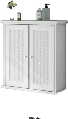 Image de Armoire de salle de bain, espace de rangement réglable, design élégant, BLANC