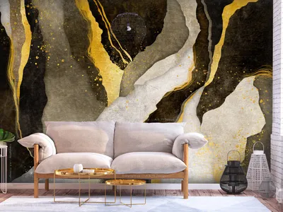 Produktbild von Vlies Fototapete Abstrakt 400x280 cm Tapeten Wandtapete XXL Marmoroptik gold wie gemalt a-A-10203-a-b