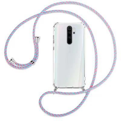 Produktbild von Handykette Backcover-Schutzhülle mit Band (Metall silberfarben) für Xiaomi Redmi Note 8 Pro - pink/mint