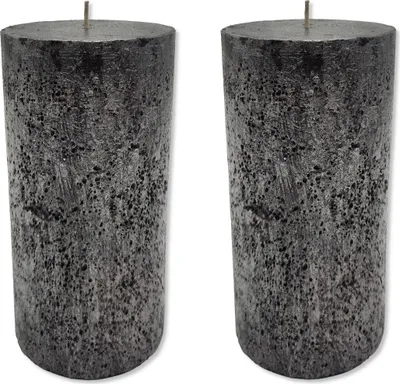 Produktbild von Stumpenkerze XL 10 x 20cm schwarz mit Glitzer 2 Stück durchgefärbt Säulenkerze