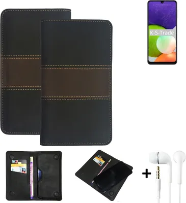 Produktbild von K-S-Trade Handyhülle + Kopfhörer kompatibel mit Samsung Galaxy A22 Schutzhülle Walletcase Bookstyle Tasche Schutz Case Hülle Wallet Cover