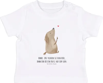 Produktbild von Mr. & Mrs. Panda Organic Baby Shirt Hund Liebe 0. - 6. Monat - Weiß - Geschenk,  T-Shirt, Sprüche, Herz, Kinder Top, Oberteil, Süß, Hunde, Babyshirt