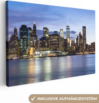 Produktbild von MuchoWow® - Leinwandbilder - New York - Skyline - Wasser, Wandbild, Wanddeko Bilder Wohnzimmer, 60x40cm