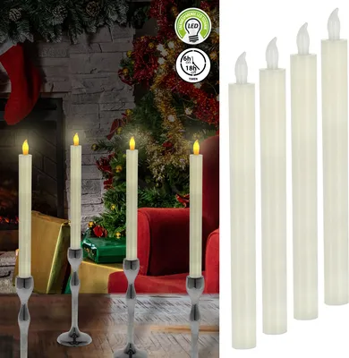 Produktbild von LED Stabkerze 4er Set warmweiß Timerfunktion Kerze Echtwachs batteriebetrieben Tafelkerze Flamme