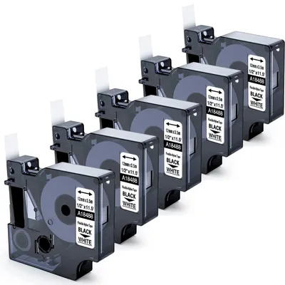 Image de 5 rubans d'étiquettes en nylon souple pour Dymo Rhino, largeur 12 mm