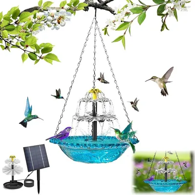 Produktbild von Solar Vogeltränke & Futterspender, hängender Gartendekor, Outdoor Vogelbad mit Pumpenfunktion, umweltfreundlich, 25 × 25 × 8 cm
