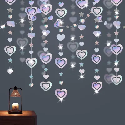 Immagine prodotto di Ghirlanda a forma di cuore con glitter, confezione da 4 pezzi, lunghezza 3 metri, colori arcobaleno, decorazione in carta, da appendere