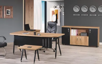 Produktbild von Eckbürotisch Arbeitstisch Komplettbüro Büromöbel 3tlg Holz Set Schwarz