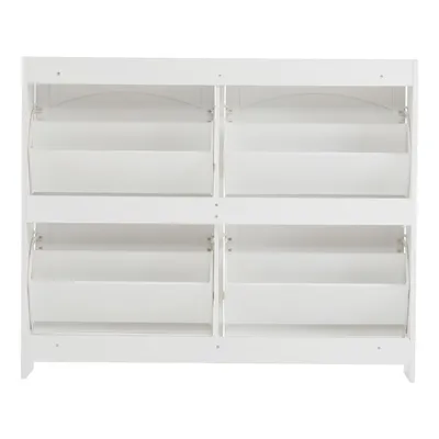 Produktbild von Schuhschrank mit 4 Klappenfächern, schmal, freistehend, Spanplatte, Weiß