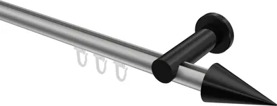 Produktbild von Interdeco Innenlaufstange / Gardinenstange mit Innenlauf Silbergrau / Schwarz, Typ Platon Savio (Kegel), 20 mm Ø 1-läufig, 260 cm