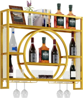 Immagine prodotto di Portabottiglie in metallo - Scaffale a parete - Portaflaconi - Cantinetta - Porta vino - Con illuminazione LED a 15 colori