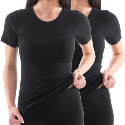 Damen kurzarm Shirt T-Shirt schwarz 2er Pack