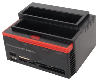 Image de Station d'accueil pour disque dur à deux baies, USB 2.0 à 480 Mbps vers SATA/IDE, avec fonction de clonage, compatible SSD 2,5/3,5 pouces jusqu'à 8 To, alimentation 100–240 V, prise européenne