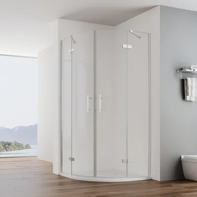 Produktbild von IMPTS Duschkabine 80x80cm Viertelkreis Duschabtrennung Runddusche Duschtür Scharniertür aus 6mm ESG NANO Glas,Höhe 195cm Radius 55cm, Mit Duschwanne
