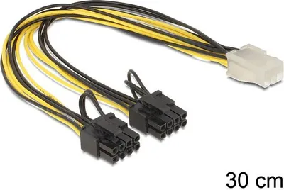 Produktbild von Delock - Stromkabel - 8-poliger PCIe Power (6+2) (M) zu 6-poliges PCIe Power (W) - 30 cm