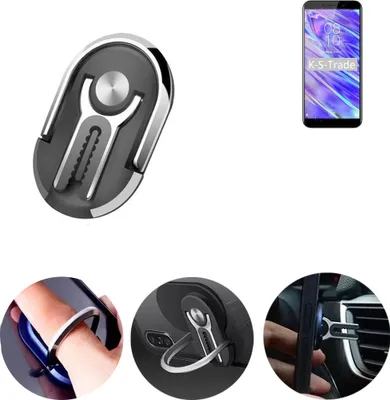 Produktbild von K-S-Trade 3in1 Smartphone-Ring Handy-Ring kompatibel mit HomTom S99i Fingerhalterung  Handyring Tischständer Lüftungsgitter-Halterung Tisch Ständer