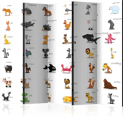 Produktbild von 5-teiliger Einseitiger Vlies Paravent - Learning by playing (animals) II 225x172 cm Für Kinder g-C-0173-z-c