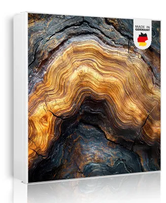 Produktbild von banjado Schlüsselkasten aus Metall, 30x30cm groß mit 32 Haken, als Magnettafel nutzbar, Korpus schwarz, Anschlag rechts, Holz Gemasert Fluss Gold [SKGW1 13623]