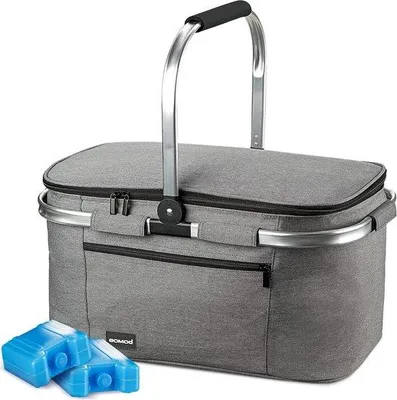 Produktbild von Faltbare Picknickkorb 32L, Isoliert, 47x27x26cm, 2 Kühlelemente, BBQ oder Einkauf
