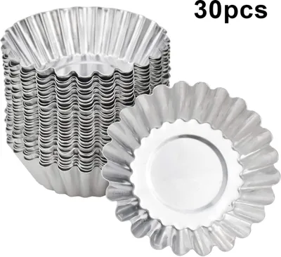 Produktbild von 30 Stücke Ei Torte Form aus Aluminium, Eierkuchenform, Mini Muffin Förmchen, Wiederverwendbare Egg Tart Mold, Cupcake Kuchenform, Pudding Formen, Küche Backen Werkzeuge, Silber