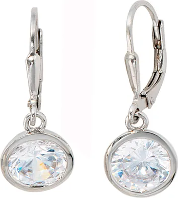 Produktbild von JOBO Boutons 925 Sterling Silber rhodiniert 2 Zirkonia Ohrringe Ohrhänger
