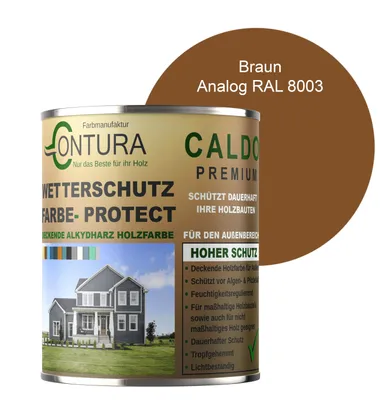 Produktbild von Contura 1Liter Wetterschutzfarbe Holz Dauerschutzfarbe Deckend Buntlack Holzfarbe Holzlasur Seidenmatt - Braun - RAL 8003 Analog
