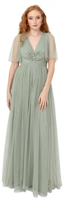 Produktbild von Anaya with Love Damen Maxikleid, kurze Puffärmel, V-Ausschnitt, Wickeloptik vorne