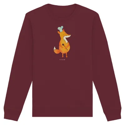 Produktbild von Mr. & Mrs. Panda Baumwoll Sweatshirt Fuchs Koch Größe XXL - Burgundy - Geschenk, Bäcker, Pullover, Chefkoch, Hungrig, Sweater, Spruch Lustig, Pulli, Füchse, Bio-Pullover