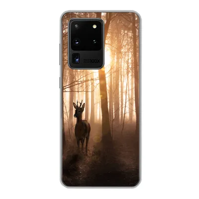 Produktbild von MuchoWow® Handyhülle Schutzhülle Hülle für Samsung Galaxy S20 Ultra Wald - Hirsche - Sonne - Bäume - Winter - Natur - Tiere Silikon Softcase Handy Hülle - Karteninhaber