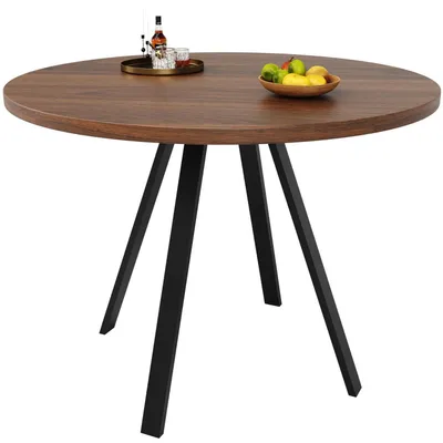 Obrázok produktu pre Okrúhly jedálenský stôl, 80x80x75 cm, kuchynský stôl pre 4 osoby, orechová farba, MDF, čierna kovová konštrukcia